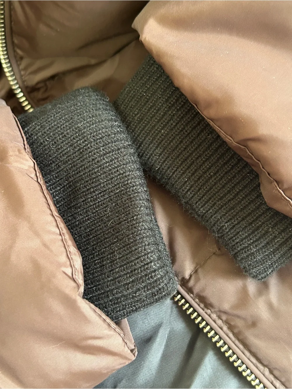 Michael Kors Dark Brown Quilted Puffer Coat with Black Collar